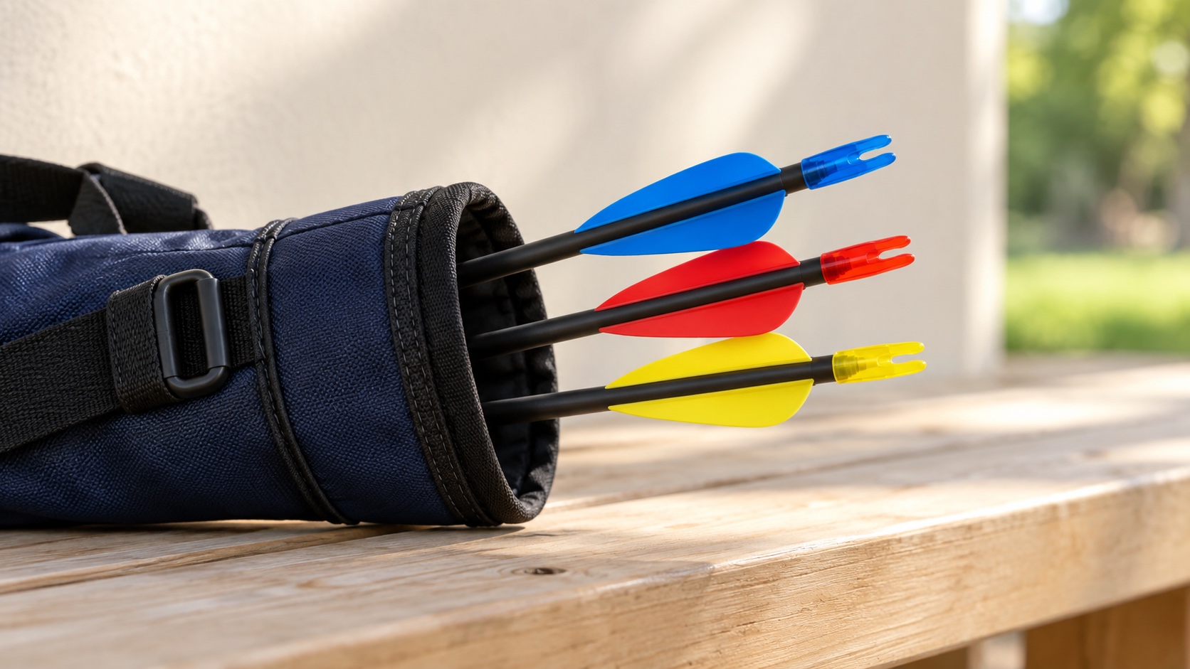 Concept photo of colorful arrow fletchings in a quiver