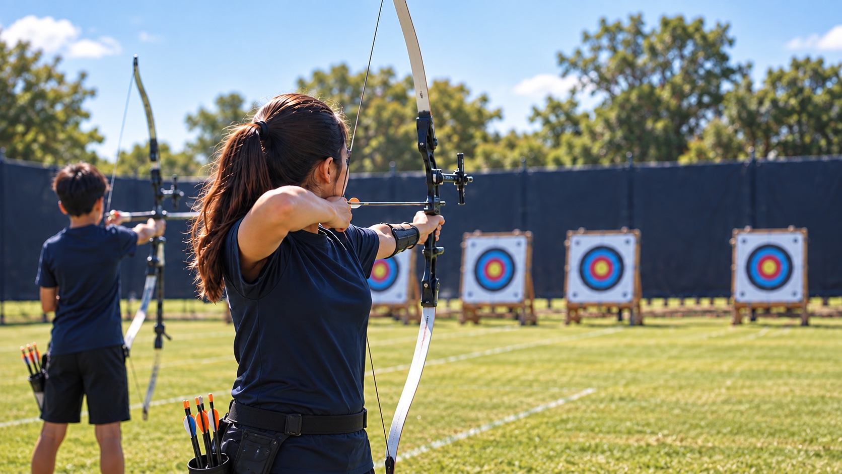 Illustrative youth target archery scene